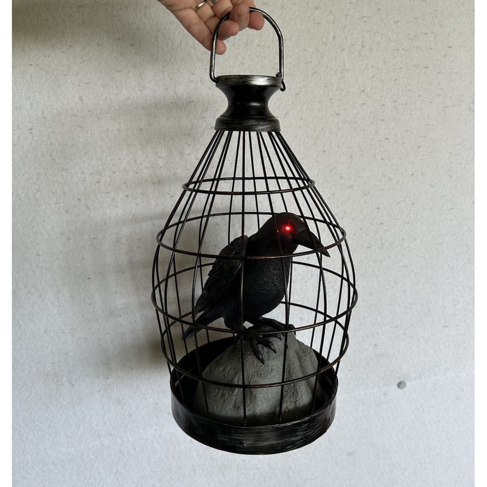 Gemmy ANIMATED Raven / Crow in Cage Halloween Haunted House Prop Goth Decor